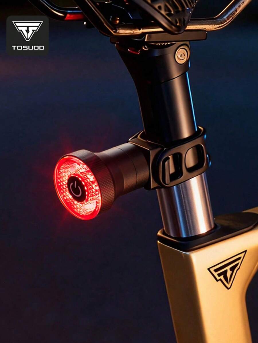 Đèn hậu xe đạp siêu sáng TOSUOD, sạc USB-C, đèn cảnh báo có chức năng cảm biến phanh, 5 chế độ chiếu sáng, chống nước IPX5, phụ kiện xe đạp bằng hợp kim nhôm.