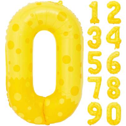 40-Inch Large-Sized Digital Balloons With Yellow Dot Patterns (0-9), Suitable For Birthday Parties, Theme Decorations, Weddings, Anniversaries, Party Decorations, Valentine's Day Decorations, Surprise Party Balloons, Digital Balloons, Carnival Balloons, And Ocean-Themed Background Decorations For Balloons.