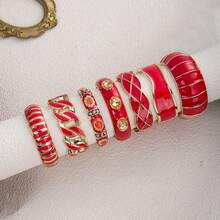 1 Piece European And American Fashion Ins Geometric Exaggerated Red Dripping Paint Open Elastic Bracelet, Versatile, Suitable For Daily Wear, Parties, And Vacations - Red - View 10