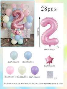 28pcs Pink Number Balloon Set, 32-Inch 0-9 Number Foil Balloons & Macaron Latex Balloons, Suitable For Birthday Party, Anniversary Decoration - Multicolor - View 4