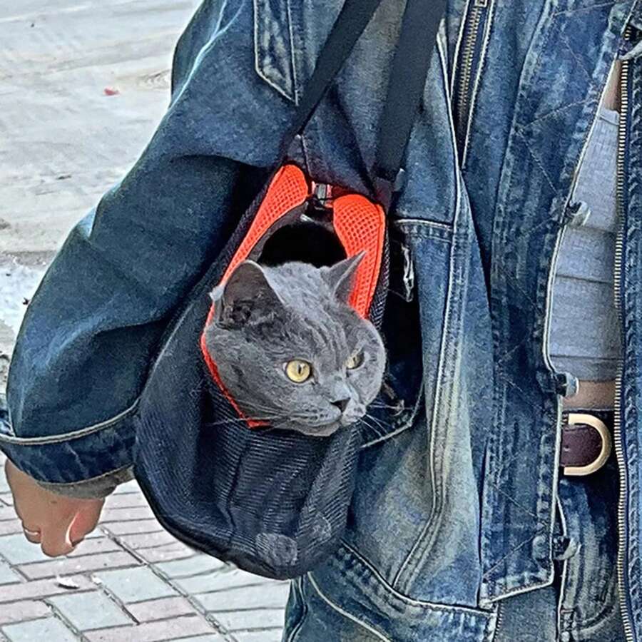 1pc Denim Pet Carrier Bag, Portable Handbag & Shoulder Bag, Suitable For Cats/Teddy/Poodle/Panda, Open Design Outdoor Backpack - Multicolor - View 1