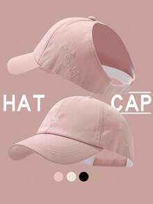 1 Mũ lưỡi trai nữ kiểu bóng chày có lỗ xỏ tóc đuôi ngựa và thêu hình trái tim, mũ chống nắng mùa hè đa năng. - Nhiều màu - Xem 1