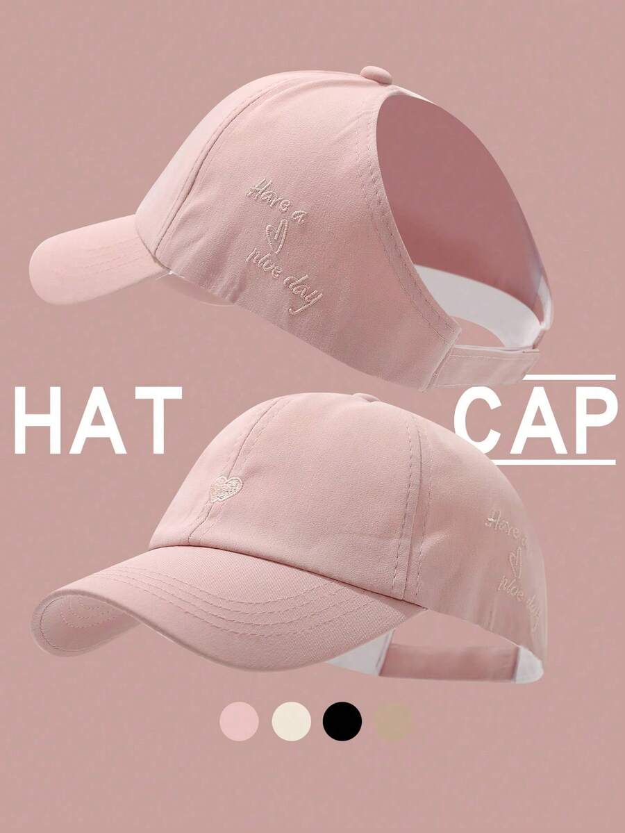 1 Mũ lưỡi trai nữ kiểu bóng chày có lỗ xỏ tóc đuôi ngựa và thêu hình trái tim, mũ chống nắng mùa hè đa năng. - Nhiều màu - Xem 1