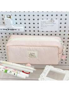 1个大容量简约铅笔盒 - 米色，学校和办公室收纳包，带笔槽和马克笔槽，耐用便携收纳袋，适合学生、教师、专业人士 - 兼容钢笔、铅笔、荧光笔 - 彩色 - 查看 10