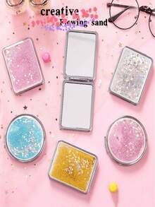 1pc Cute Student Double-Sided Magnifying Makeup Mirror, Portable Folding Compact Mirror With Dreamlike Glitter, Suitable For Girls - Multicolor - View 2