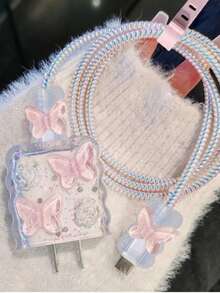 1 chiếc ốp bảo vệ hình bướm màu hồng, tương thích với cáp sạc Apple và bộ sạc nhanh 20W. - Nhiều màu - Xem 5