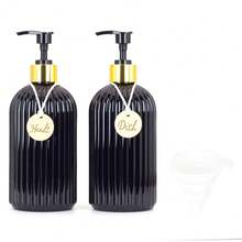 XEXUN-2+1 套装 - 500毫升/16.9盎司 PET材质液体皂液器/洗洁精分配器，带按压泵，包含漏斗和刻字标签板，可选配竹制托盘套装，台式按压式液体皂液器瓶，适用于厨房和浴室盥洗台，黑色/白色可重复灌装瓶，浴室配件 - 多色 - 查看 15