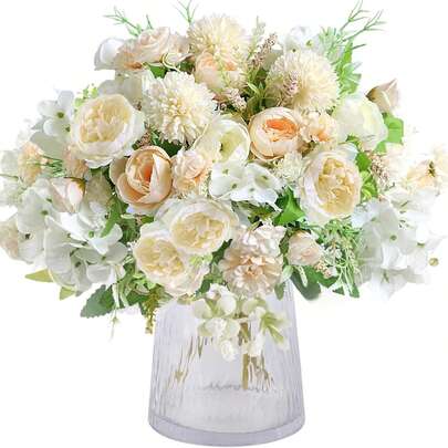 1/4 Bunch Artificial Peony & Chrysanthemum Flower Bouquet - Ideal For Wedding Decor DIY Flower Wreath, Bridal Bouquet, Wrist Corsage, Boutonniere, Headpiece, Wedding Car Decor, Arch Decor, Home, Restaurant, Bedroom, Vase Decor, Birthday Party, Valentine's Day & New Year Gift