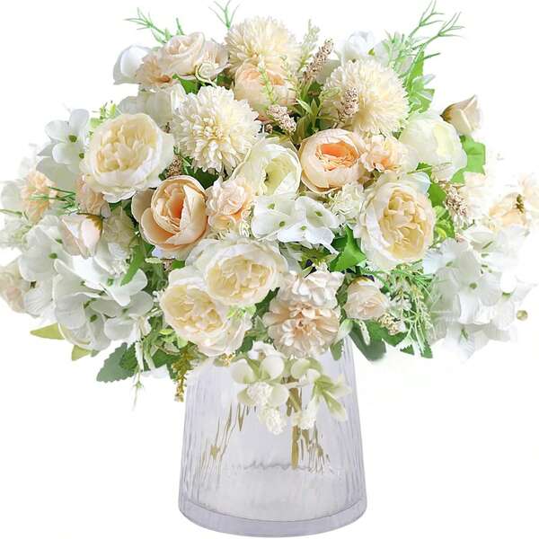 1/4 Bunch Artificial Peony & Chrysanthemum Flower Bouquet - Ideal For Wedding Decor DIY Flower Wreath, Bridal Bouquet, Wrist Corsage, Boutonniere, Headpiece, Wedding Car Decor, Arch Decor, Home, Restaurant, Bedroom, Vase Decor, Birthday Party, Valentine's Day & New Year Gift