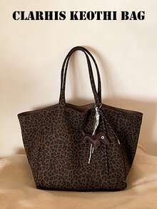 时尚豹纹手提包，大容量单肩包，通勤必备腋下包。 - 棕色 - 查看 9