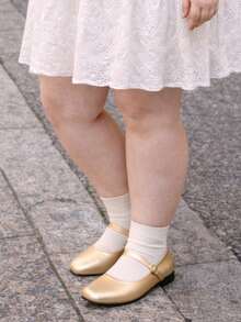 HFSHUNXY Flatjoy 2026 優雅夏季女款金色方頭瑪麗珍平底鞋，通勤百搭，優雅時尚，休閒簡約，適合購物、約會、派對、宴會、情人節，單條扣帶，寬楦頭 - 金色 - 查看 5
