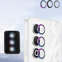 1pc Lens Protector, Compatible With OPPO A5/A5X/A5 Pro Metal Ring Tempered Glass Lens Protector, High Definition Independent Lens Protector, Scratch-Resistant And Wear-Resistant, Ultra-Thin Tempered Glass Lens Cover, 9H Tempered Glass Metal Camera Screen Protector, Easy Installation With Positioning Tool, Fashionable Phone Accessory, Compatible With Protective Case - Multicolor - View 2