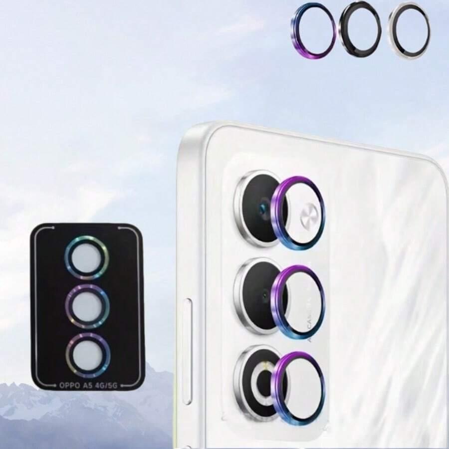 1pc Lens Protector, Compatible With OPPO A5/A5X/A5 Pro Metal Ring Tempered Glass Lens Protector, High Definition Independent Lens Protector, Scratch-Resistant And Wear-Resistant, Ultra-Thin Tempered Glass Lens Cover, 9H Tempered Glass Metal Camera Screen Protector, Easy Installation With Positioning Tool, Fashionable Phone Accessory, Compatible With Protective Case