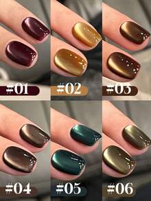 Miss Leia 1-6 Esmalte de uñas en gel de efecto ojo de gato de 15ml para primavera/verano, esmalte de uñas de efecto ojo de gato de alta densidad con blanqueamiento dorado naranja, laca de gel de color popular para principiantes, adecuado para salones, uso doméstico DIY, vacaciones, regalos para damas, suministros de arte de uñas - Multicolor - Ver 15