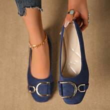 1 Pair Solid Color Fashion Flat Square Toe Women Shoes, Suitable For Office, Home, Outdoor, Gym, Party, Wedding, Holiday, Beach, All Seasons - Navy Blue - View 11