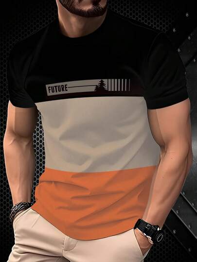 Áo thun nam tay ngắn in hình cây ba màu, chất liệu 100% polyester, kiểu dáng thường ngày mùa hè, phù hợp cho các dịp giao lưu.