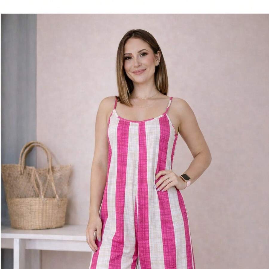 Women's Short Jumpsuit In Viscose/Lycra Fabric, Sleeveless Tank Top, Summer Style, Stretchy - 查看 1