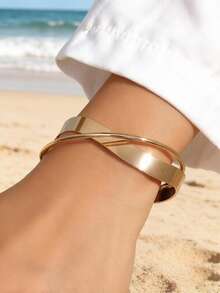 imoli 1pc Minimalist Creative Geometric Metal Bangle (Open Cuff Bracelet, Can Be Opened Before Wearing) - Yellow Gold - View 2