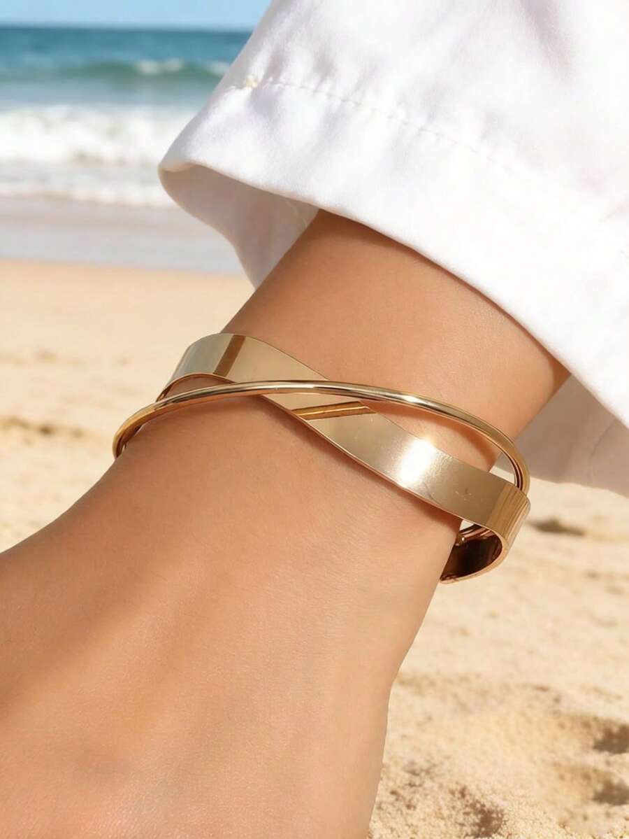 imoli 1pc Minimalist Creative Geometric Metal Bangle (Open Cuff Bracelet, Can Be Opened Before Wearing)