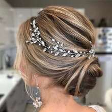 1pc Elegant Floral Crystal Handmade Hair Chain, Suitable For Wedding, Party, Gathering,Summer,Beach - Silver - View 2