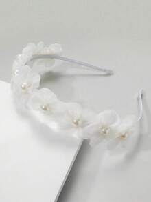 1件装女士白色雪纺手工布艺花朵及仿珍珠装饰发箍，适合节日、派对及日常佩戴。 - 白色 - 查看 3
