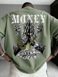Zrgoth Men's Casual Versatile Simple Money Print Element Short Sleeve T-Shirt - Mint Green - View 1