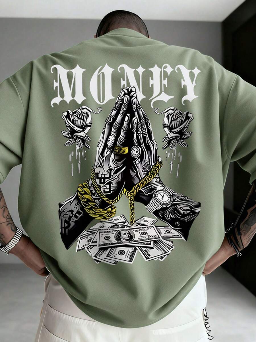 Zrgoth Men's Casual Versatile Simple Money Print Element Short Sleeve T-Shirt - Mint Green - View 1