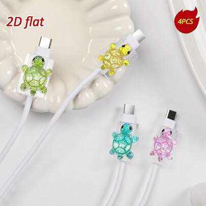 Carcasă de protecție pentru cablu de date cu model de broască țestoasă drăguță de înaltă calitate, [2D plat] anti-fractură, anti-zgârieturi, carcasă de protecție pentru cablu de date mobil de tip C, frumoasă, la modă și durabilă, cu decorațiuni drăguțe din plastic, protector pentru cablu mobil, design de accesoriu mobil anti-fractură și la modă, design interesant, material plastic robust - cadoul perfect pentru prieteni și familie