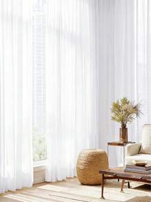 1pc 7ft/8ft/10ft Solid Color Sheer Curtain, Modern Minimalist Polyester Transparent Curtain, Suitable For Bedroom, Living Room, Balcony Window Decor, No Drilling Required For Installation, Room Divider Screen, Home Decor, Curtain Panel, Shower Curtain, Decorative Hanging, Also Suitable For Wedding Party Decor, Backdrop Decor, DIY Decor For Birthday And Various Festivals - White - View 9