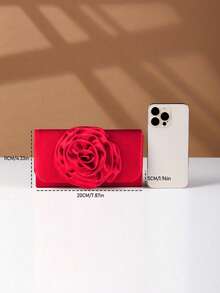 REMANLAND Rose Flower Shaped Women's Evening Clutch Bag, Satin Handbag For Wedding, Party, Unique Gift - Red - View 5