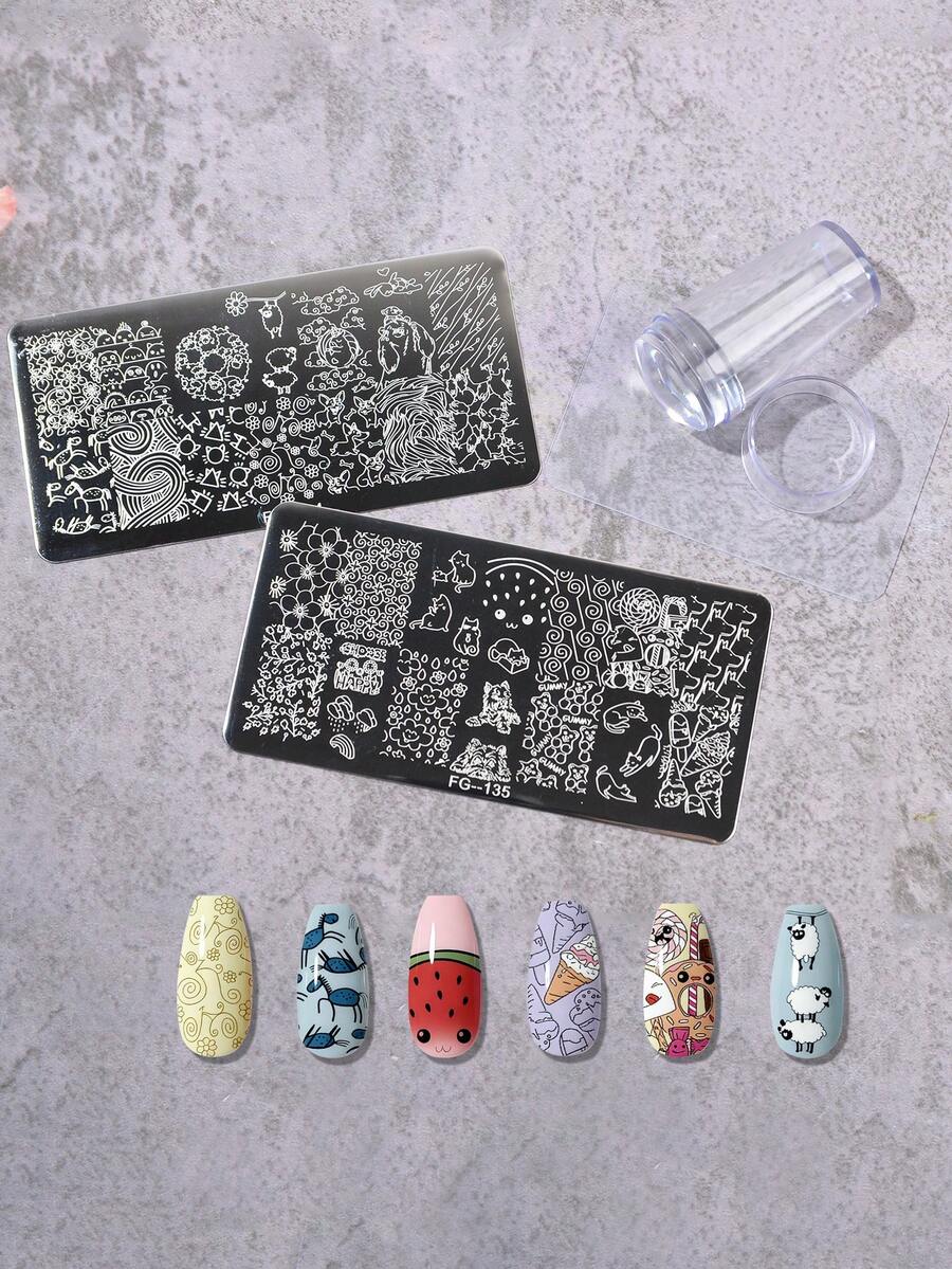 2 tấm dập móng hình động vật hoạt hình, 1 dụng cụ dập móng có nắp đậy, dụng cụ dập móng kèm gạt. - Bạc - Xem 1