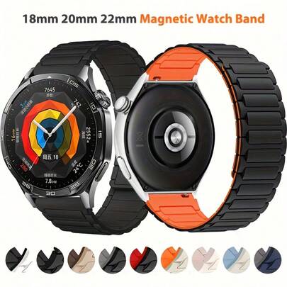 Magnetic Watch Band, Silicone Watch Strap 18mm 20mm 22mm Smartwatch Bands, Quick Release Wristband Adjustable Magnetic Closure Women Men Watch Belt Compatible With Galaxy Gear S2 S3 GT2 Fenix 5S Plus