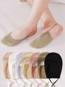 1/3/5双装女士隐形船袜，半掌绑带夏季隐形袜，薄款隐形高跟袜 - 彩色 - 查看 2