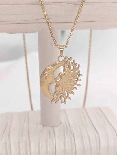 1 chiếc dây chuyền mặt trời và mặt trăng bằng thép không gỉ mạ vàng 18K, thích hợp đeo hàng ngày, thương hiệu Niche Luxury.