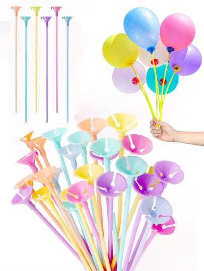 20/50/100支装气球棒，气球支架，马卡龙色塑料气球杆，气球固定器，适用于婚礼、生日、派对、周年纪念、圣诞派对手工DIY花束、气球拱门装饰、复活节礼物
