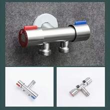 Válvula de ángulo de acero inoxidable 304 - Entrada única, salida doble, interruptor de control dual, válvula de control dual triangular de acero inoxidable, válvula de ángulo multifunción de tres vías con filtro incorporado, distribuidor de salida de grifo montado en pared, acabado cepillado, núcleo de válvula, montado en pared, adecuado para inodoro, lavadora - moderno - Ver 5