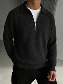 Áo len dài tay cổ 7 khóa kéo thời trang dành cho nam, mùa thu/đông - màu đen - Xem 4