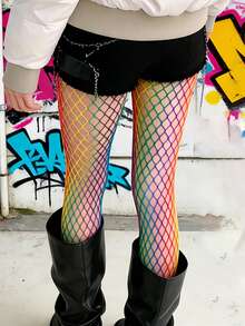 Quần tất lưới cầu vồng co giãn cao, quần tất lưới thời trang E-Girl phong cách alternative. - Nhiều màu - Xem 4