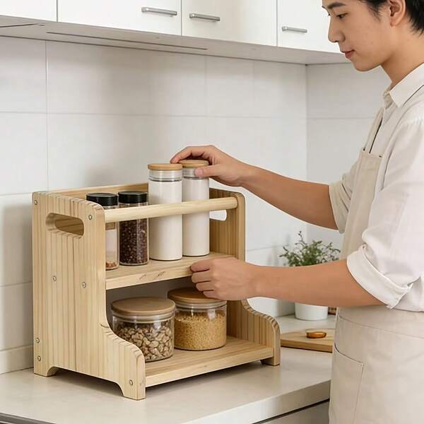 ชั้นวางของบนเคาน์เตอร์ครัวสองชั้น, ชั้นวางเครื่องเทศและชั้นวางของ, ที่จัดระเบียบอเนกประสงค์เหมาะสำหรับห้องครัวขนาดเล็ก, ห้องน้ำ, โต๊ะทำงาน, การจัดเก็บของใช้ในบ้านที่มีสไตล์และใช้งานได้จริง