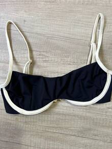 Women's Black Contrasting Underwire Bikini Set - Elegant High-Cut Bottom - Đen và trắng - Xem 3
