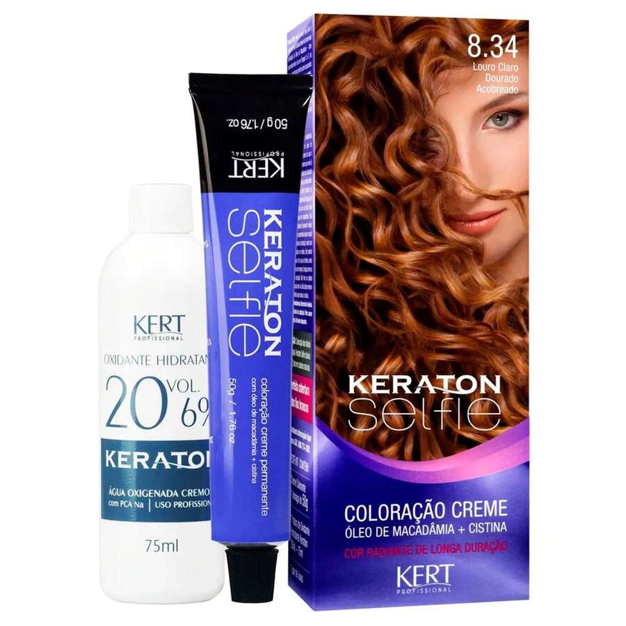 Keraton Selfie Hair Dye - Full Gray Coverage - Choose Your Color - 8.34 Light Golden Copper Blonde - View 1