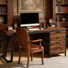 Home Office Desks - Black+Brown + Metal & Wood - View 9