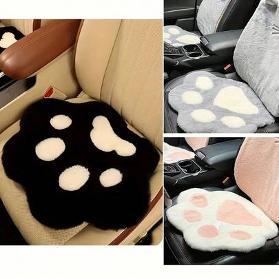 Cojín de asiento de coche con diseño de pata de gato de peluche, funda de asiento de coche de peluche suave, conducción cómoda, accesorio universal para el interior del coche, cojín de asiento de espuma de memoria