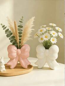 1pc Exclusive Bow-Knot Vase, Cute Pink Bow Decor Flower Pot, Aesthetic Desktop, Vanity, Bedroom, Living Room, Dorm, Kids Room Home Decor, Succulent Planter, Gift For Her - Multicolor - View 6