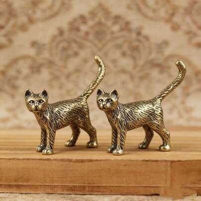 2件套猫咪摆件，趣味创意长尾猫桌面动物微景观家居装饰