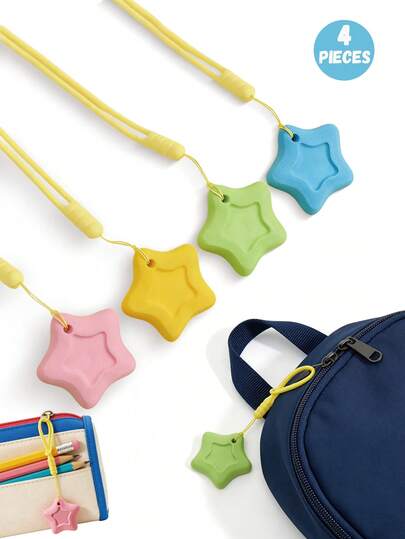 4pcs Random Color Star Shaped Erasers With Strings, Super Clean No Debris, Suitable For Students, Finding Lost Small Items, Great For School Year Gifts