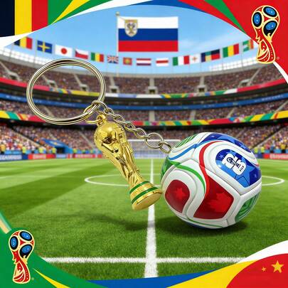 2026年国际足联世界杯奖杯+世界杯足球钥匙扣，新款足球迷收藏挂饰纪念品，足球迷纪念礼物