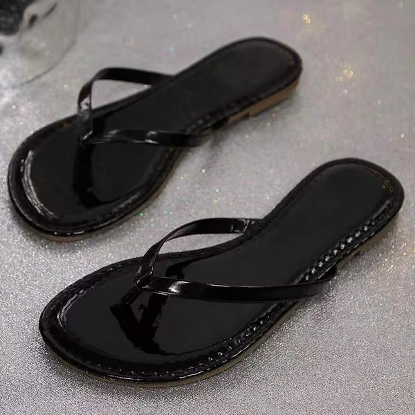 Comfortable Round Toe Beach Sandals Flip Flops For Women Thong Strap Slides Dressy Flats Shoes
