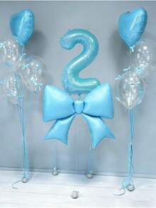 12件套生日装饰套装，包括：大号浅蓝色蝴蝶结铝箔气球、40英寸蓝色0-9数字生日气球、18英寸蓝色心形气球、透明乳胶气球（含气球丝带），适用于生日派对、周年纪念装饰。 - 淺藍色 - 查看 2