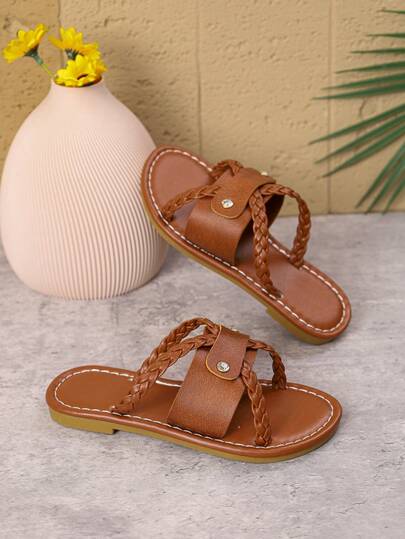 Sandalias casuales versátiles con suela antideslizante suave, decoración de hebilla de metal con rhinestones, estilo retro coreano tejidas a mano para mujer, para usar en la playa, al aire libre y en el día a día